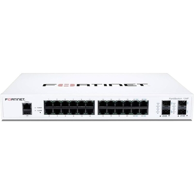 Fortinet FS-124F adalah performa / harga switch kompetitif dengan 24x GE port + 4x SFP + port + 1x RJ45 konsol