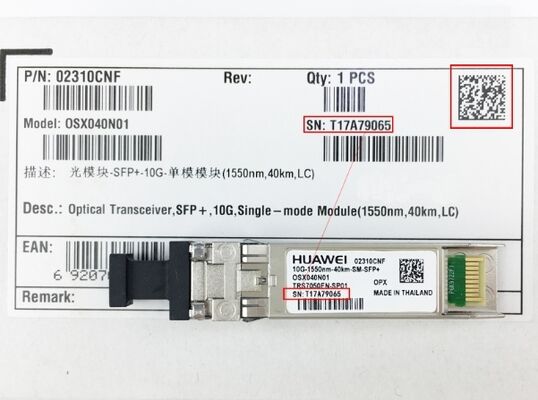 Huawei OSX040N01 SFP+ Modul 10G Ethernet Optical Transceiver dengan Jangkauan 40 km Panjang gelombang 1550nm dan Konektor LC