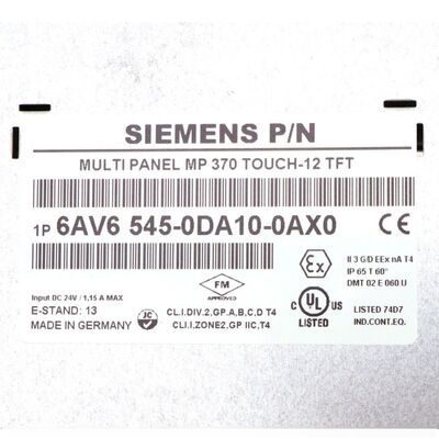 Siemens 6AV6545-0DA10-0AX0 MP370 12 Panel Sentuh HMI 12,1" Antarmuka Industri TFT