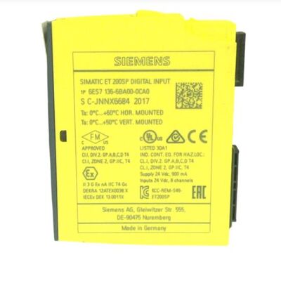 Modul Input Keselamatan Siemens 6ES7136-6BA00-0CA0 ET200SP F-DI 8x24VDC HF dengan Sertifikasi SIL3 dan Peringkat PL e